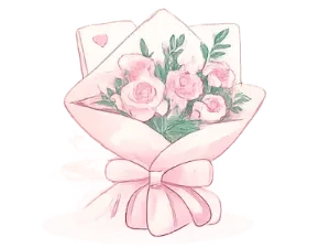 Pink bouquet of roses wrapped in soft paper illustration